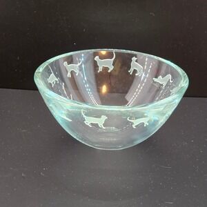 Stephen Schlanser Signed Frosted Cat Art Glass Bowl Dated 1996 Etched Cats 7"